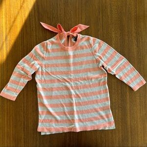 Outback Red Peach & Cream 3/4 Sleeve Sweater Bow on back of Neck XS